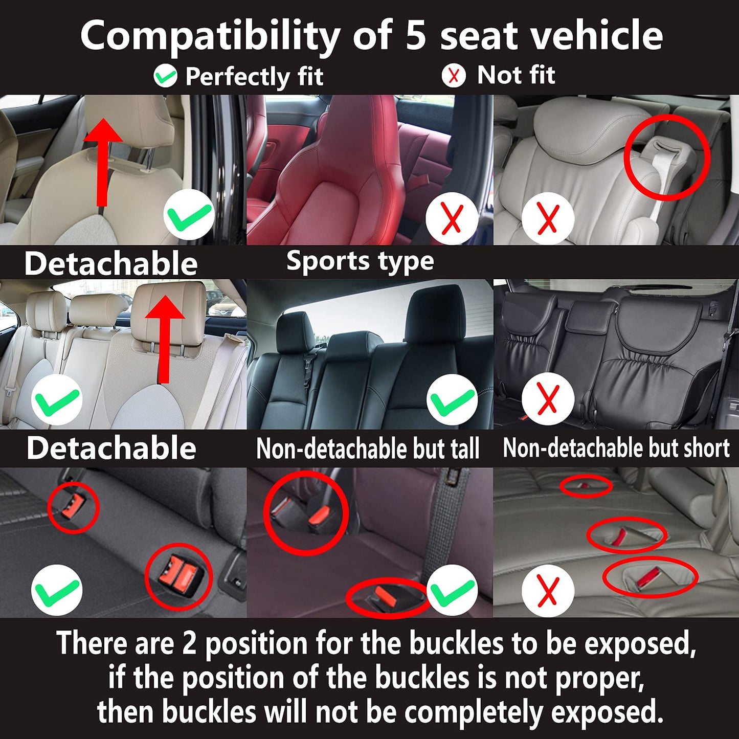 CAPITAUTO Universal Car Seat Covers Full Set - Waterproof Faux Leather, Airbag-Safe Design, Fit for Cars/SUVs/Trucks, 5-Seat Black Interior Accessories