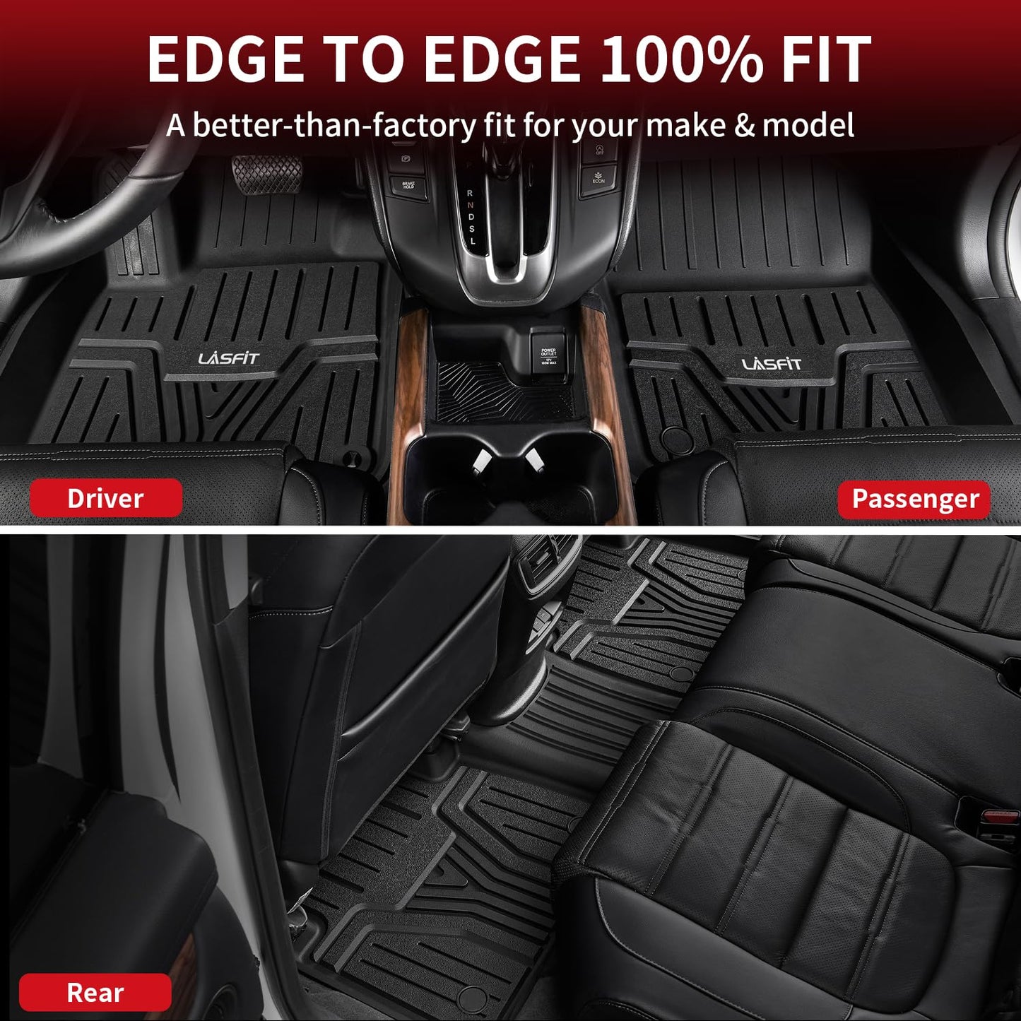 LASFIT Floor Mats and Cargo Liner for Honda CR-V 2023 2024 2025 2026 (Include Hybrid Models), All Weather TPE Car Trunk Mat (Upper Position), 1st & 2nd Row & Trunk Liner Full Set Black