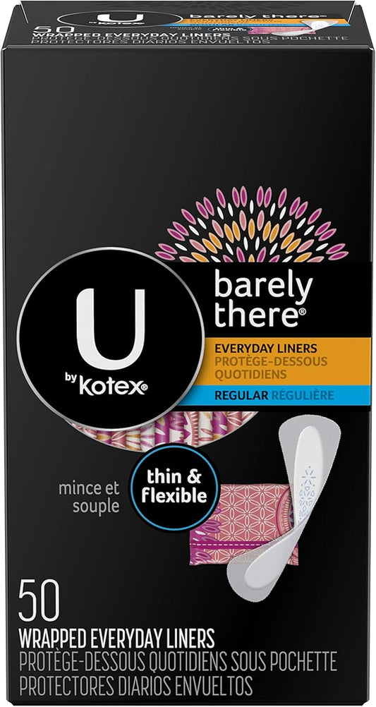 U by Kotex Barely There Liners, Light Absorbency, Regular, Fragrance-Free, 50 Count