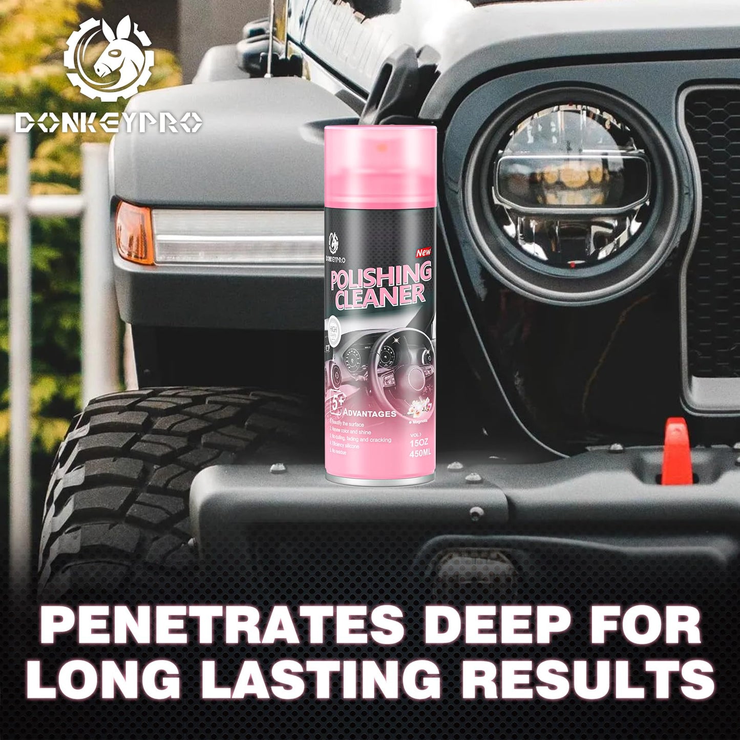 Car Interior Cleaner, Polishing Cleaner Detailer Spray for Vehicle Detailing, 450ml Aerosol 15 fl oz with Iron Can (2-Pack)