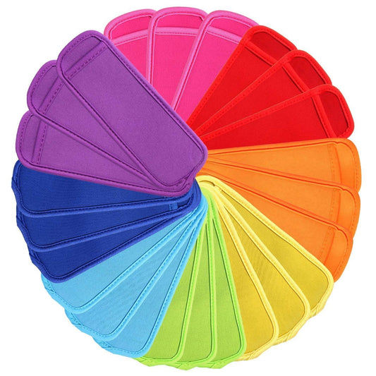 JANYUN 24 Pack Reusable Popsicle Bags Ice Pop Sleeves Antifreezing Sleeves, 8 Colors