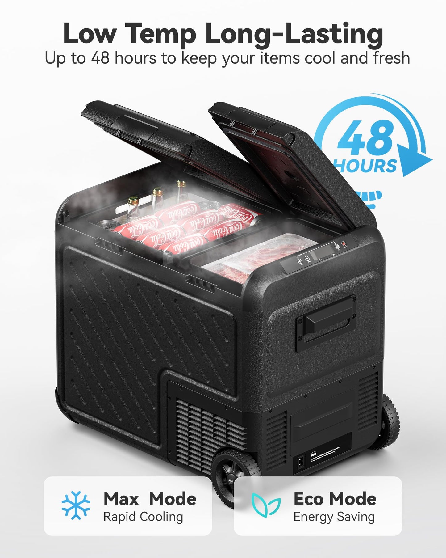 WOLFBOX 12V Car Refrigerator, 48 Quart Dual Zone Car Fridge, Portable Freezer(-8℉~68℉) with 12/24V DC 100/240V AC, APP Control Electric Cooler for Car, RV, Camping, Travel and Home Use