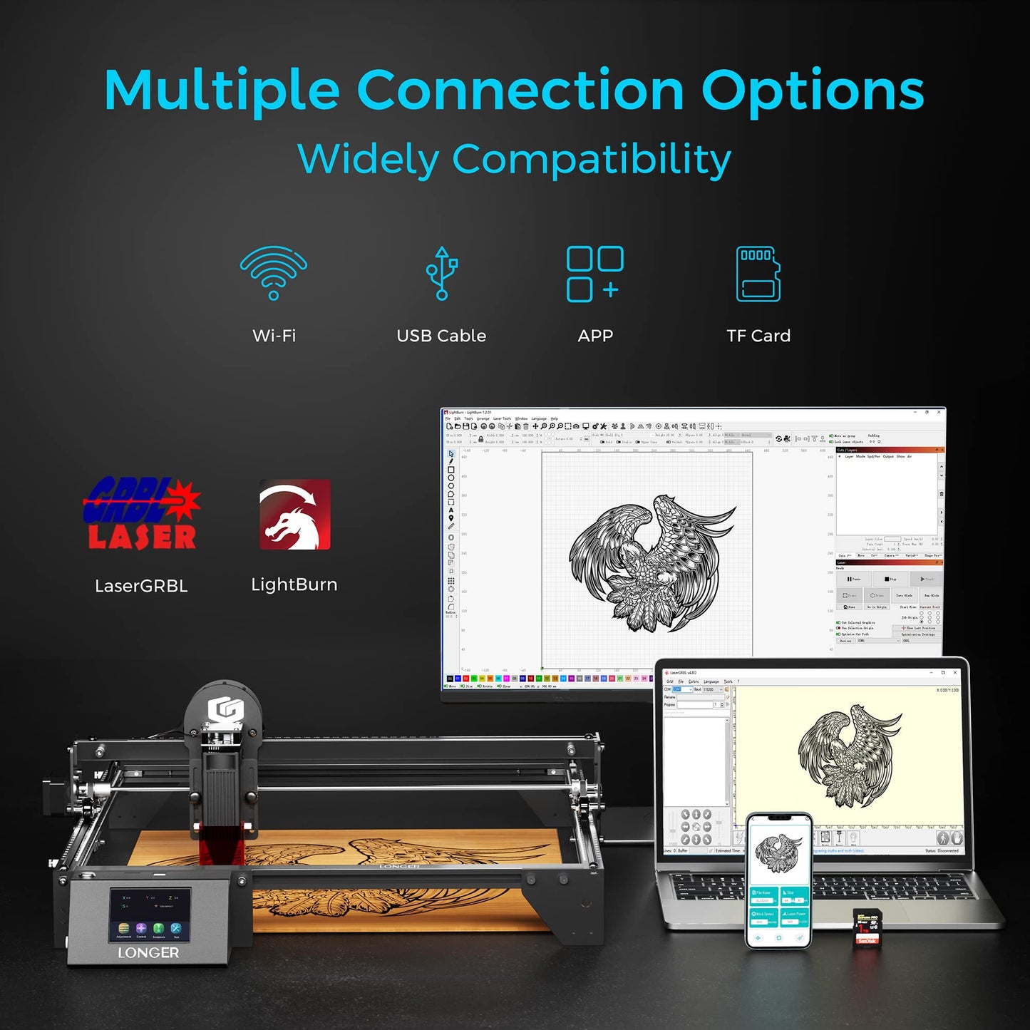 Longer RAY5 Laser Engraver, Laser Engraver 10W Output Power, 3.5” Color Touch Screen, App Offline Control, DIY Engraver Tool for Metal/Glass/Wood Engraving Area 15.75"x15.75"