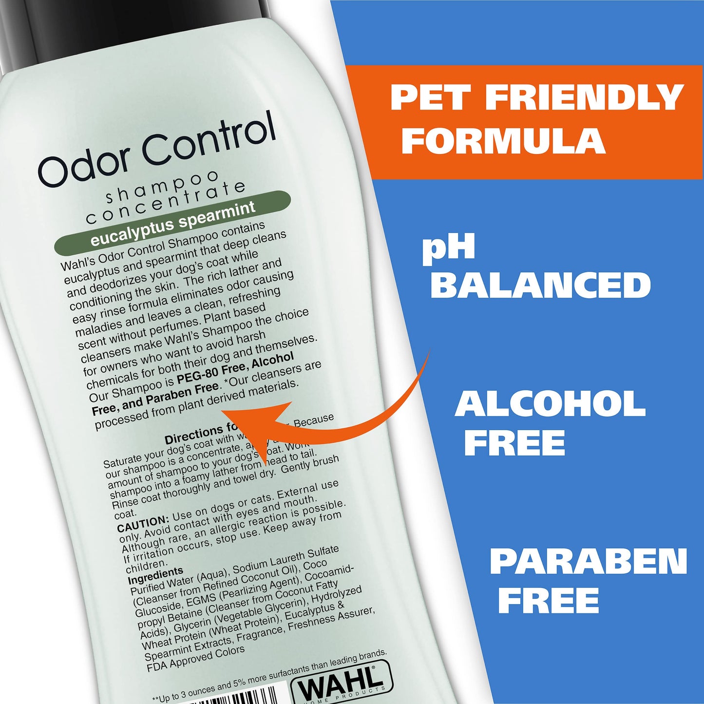 Wahl USA Odor Control Shampoo for Dogs & Pets - Eucalyptus & Spearmint Animal Deodorizer for Cleaning & Freshening – 24 Oz - Model 820003A