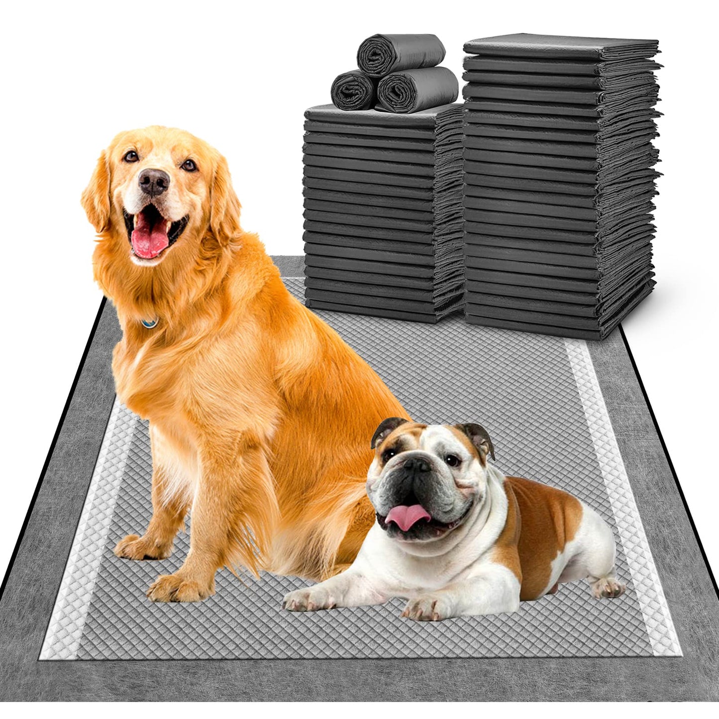 MIZOK Pee Pads for Dogs - Large 28x34 Inches, Charcoal Puppy Pads, Absorbs Up to 8 Cups of Urine, 6-Layer Leak-Proof Wee Wee Pads (40 Counts)