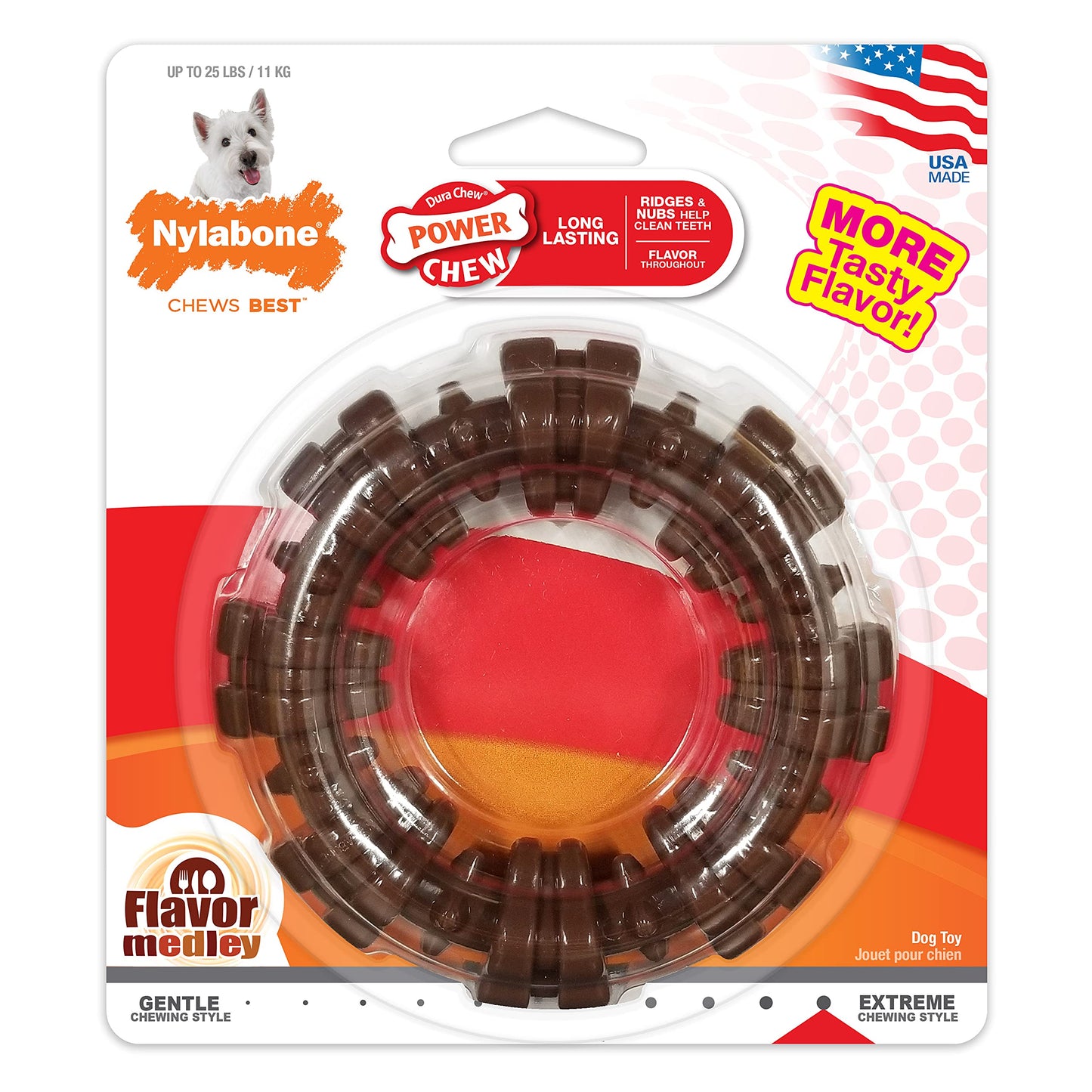 Nylabone Textured Ring Power Chew Toy for Small Dogs, Durable Dog Toys for Aggressive Chewers, Strong Dog Chew Bones To Keep Them Busy, Flavor Medley, Small - Up to 25 lbs, 1 Count