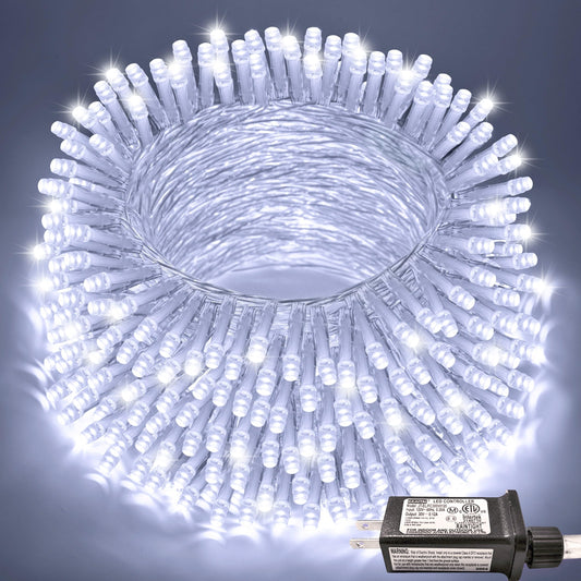 JMEXSUSS 66ft 200 LED White Christmas Lights Indoor Bedroom, Connectable White String Lights Outdoor Clear Wire, 8 Modes Twinkle String Lights Plug in for Room Tree Wedding Christmas Decoration