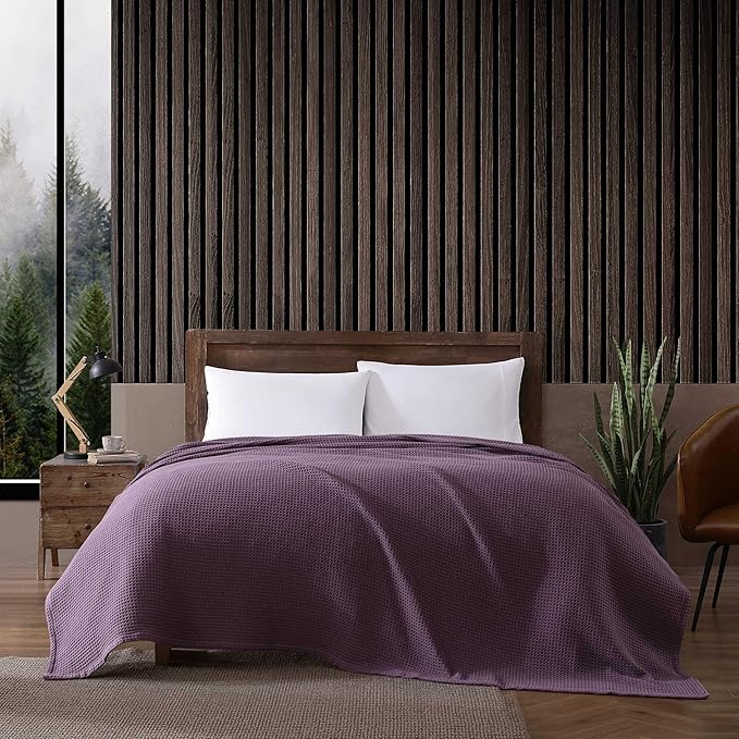 Eddie Bauer - Queen Blanket, Super Soft & Medium Weight, Softens Every Wash (Solid Waffle Purple, Queen)