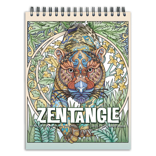 ColorIt Zentangle Spiral Bound Adult Coloring Book - 50 Zen Animal Kingdom Designs & Patterns for Meditation and Mindfulness, with Thick, Perforated, Ink Blotter Paper and Lay Flat Hard Cover