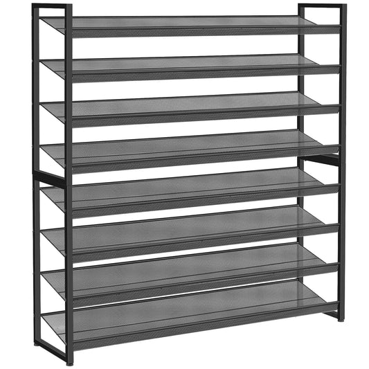 Nunsino Shoe Rack, Long Shoe Organizer,Max Holds 50 Pairs,8 Tier Metal Shoe Storage Shelf,4-Tier Stackable Shoes Organizer for Garage, Entryway, Black