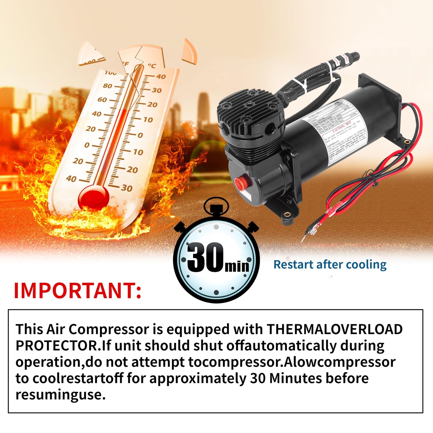 ZHSYMX Heavy Duty 200 PSI Air horn Compressor, 1/4 NPT Train Horn/Air Ride Compressor, Fittings for 12V Train/Truck/Car,Air Suspension BLACK