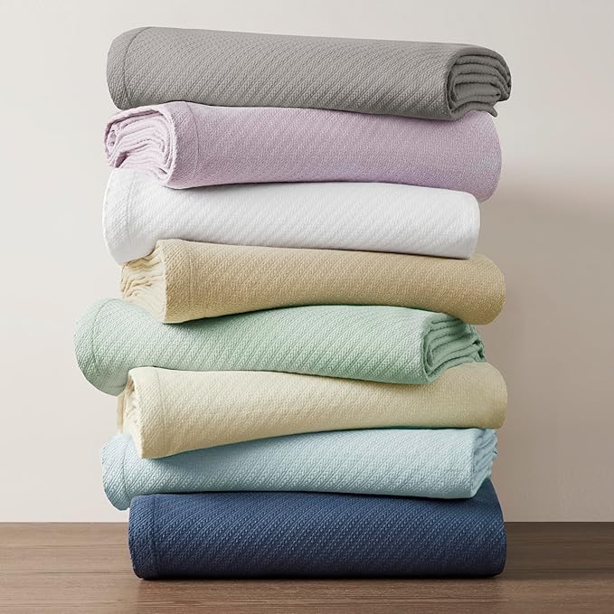 Madison Park Liquid Cotton Blanket Breathable, Softer Ring Spun Weave, Diamond Motif, Luxurious 100% Cotton All Seasons Lightweight Summer Blanket for Bed, Couch, Office, Navy, King