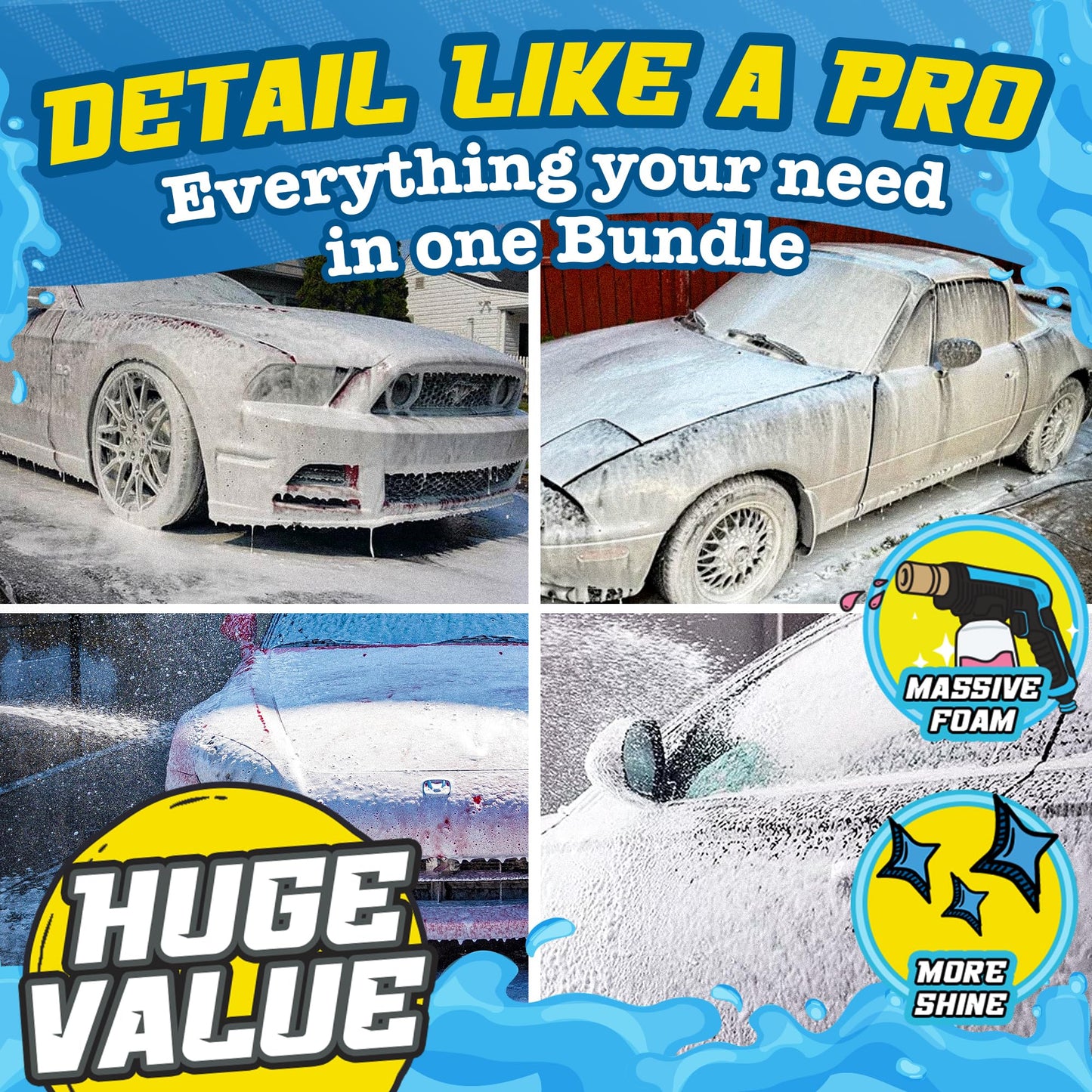 Salty Captain Mega 20-Piece DIY Car Cleaning Kit – All-in-One Car Detailing Kit with 2x Buckets, Towels, Brushes & 6x Cleaning Fluids – Foam Blaster compatible with Garden Hose – Premium Quality