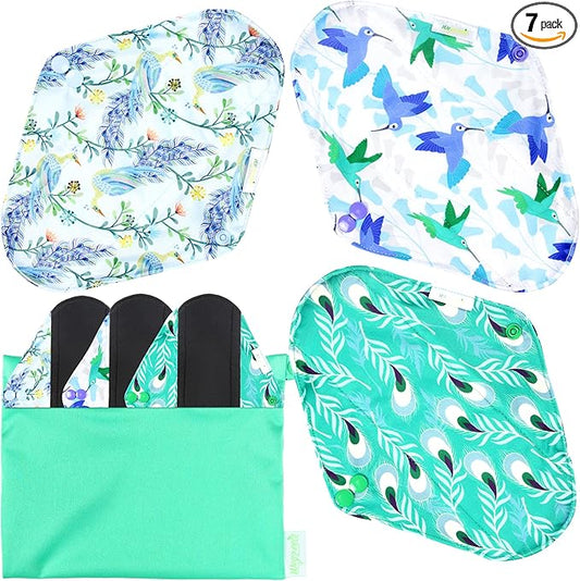 wegreeco Reusable Menstrual Pads - Reusable Sanitary Pads | Gentle Reusable Panty Liners | Soft Cloth Menstrual Pads - 6 Pack with 1 Cloth Mini Wet Bag (Small, Peacock)