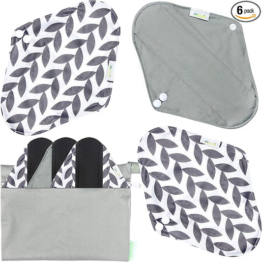 wegreeco Reusable Menstrual Pads - Reusable Sanitary Pads | Reusable Panty Liners | Soft Cloth Menstrual Pads - 6 Pack with 1 Cloth Mini Wet Bag (Small, Luxury)