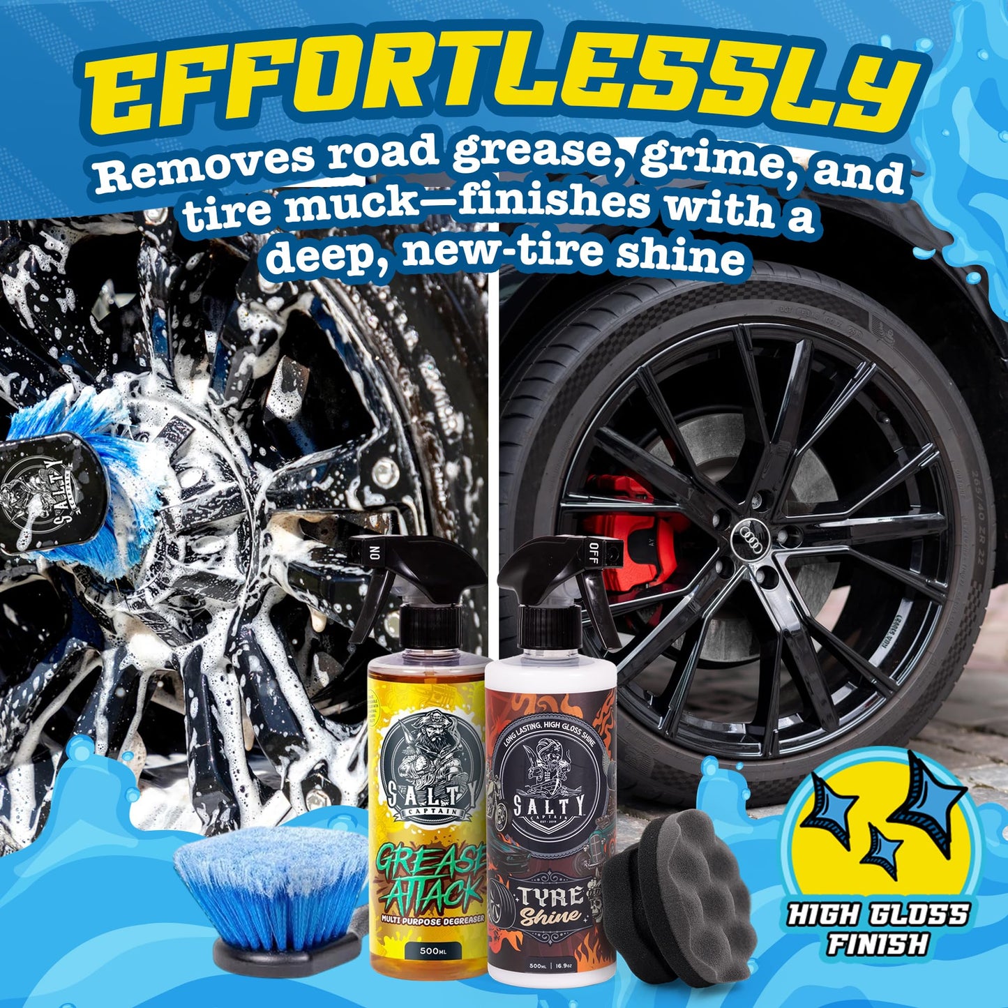 Salty Captain Mega 20-Piece DIY Car Cleaning Kit – All-in-One Car Detailing Kit with 2x Buckets, Towels, Brushes & 6x Cleaning Fluids – Foam Blaster compatible with Garden Hose – Premium Quality