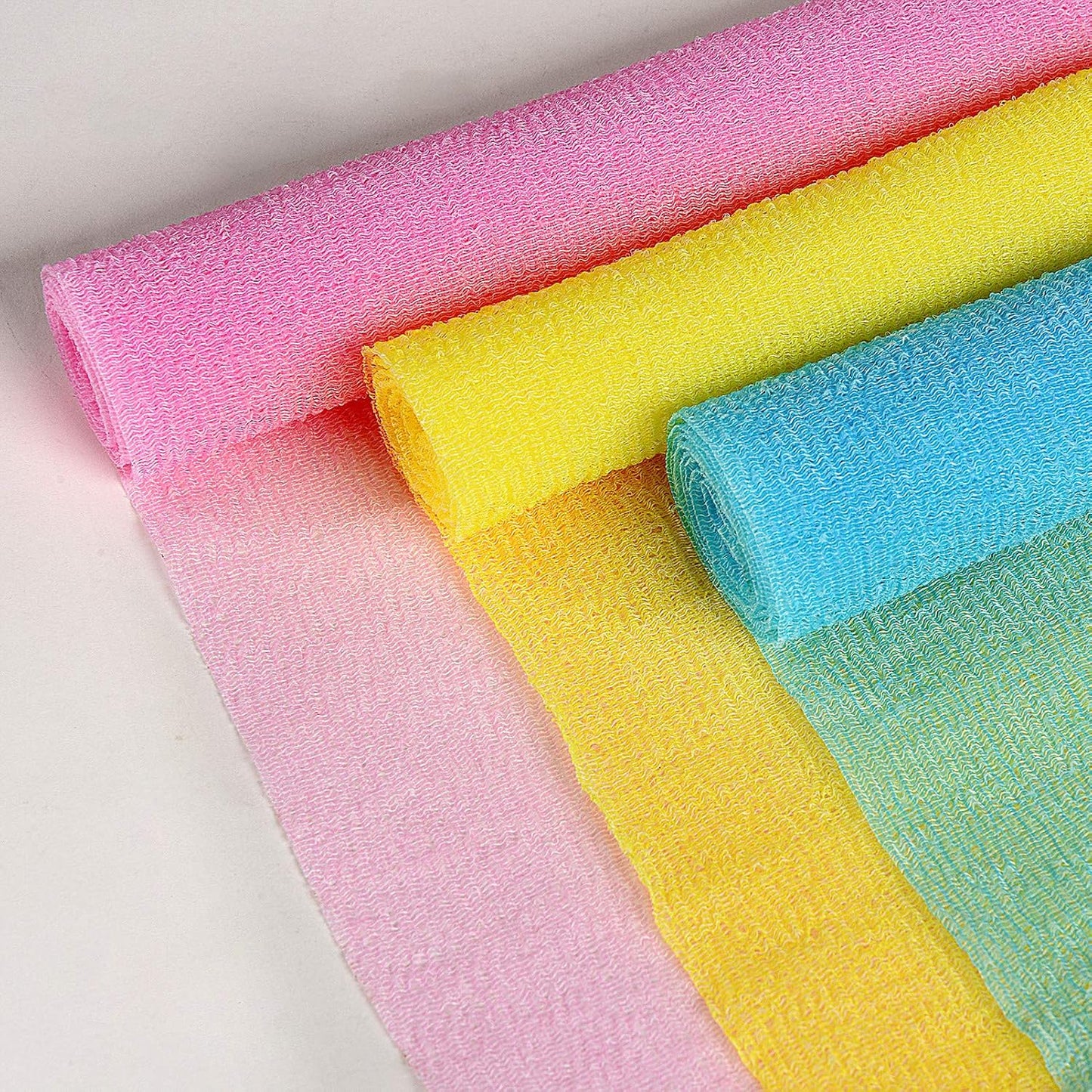 ARCH&M 35-Inch Exfoliating Back Scrubber (3 Pack), Japanese Nylon Beauty Washcloth for Shower, Korean Body Towel for Deep Exfoliation, Removes Dead Skin, Off-White