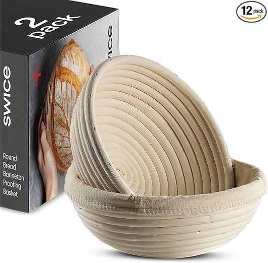 Banneton Bread Proofing Basket [Set of 2 ] Round 9 Inch Handmade Rattan Baskets and Liners for Sourdough