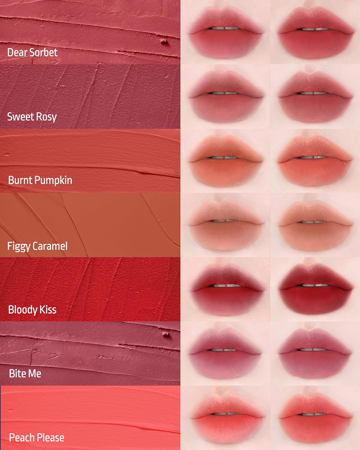 HEVVYMAKEUP Blurring Effect Lip Tint - Airy Velvet Matte Lips - Vegan, Longwear, Vibrant, Buildable Creamy Soft Texture - Korean Lip Makeup, Sweet Rosy, 0.13 fl.oz.
