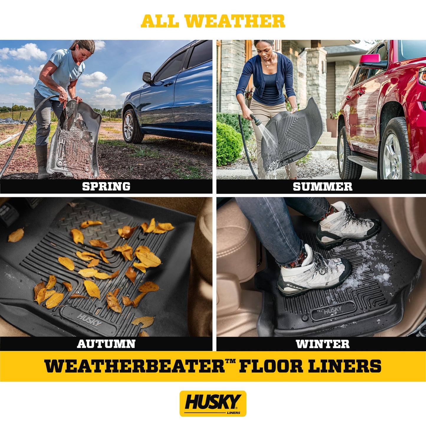 Husky Liners Weatherbeater Floor Mats | Fits 2007-2014 Ford Edge; 2007-2015 Lincoln MKX | Front & 2nd Row, 3-pc Black - 99761