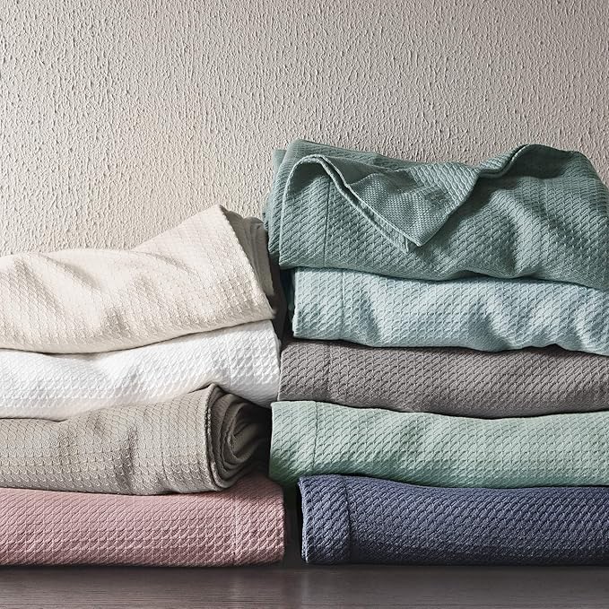 Madison Park Egyptian Cotton Luxury Blanket White 66x90 Twin Size Knit Premium Soft Cozy 100% Cerified Egyptian Cotton For Bed, Couch or Sofa