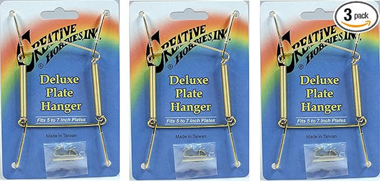 Creative Hobbies® Deluxe Plate Display Hangers, Spring Style - Assembled & Ready to Use - Holds 5 to 7 Inch Plates, Gold Wire Spring Type, Hanger Hooks & Nails Included - Pack of 3