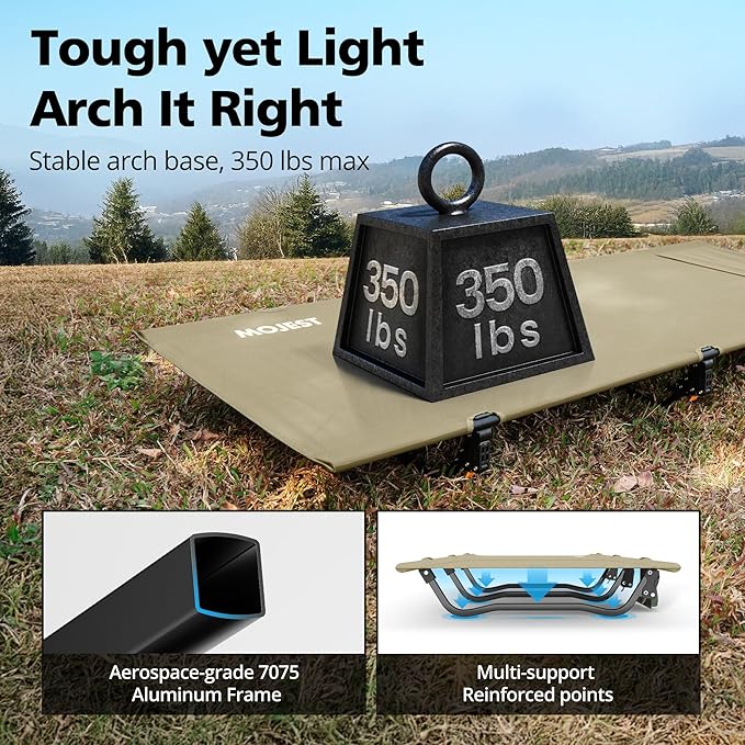 Ultralight Camping Cot for Adults, Portable Folding Camping Bed, Supports 350 lbs - Lightweight for Travel, Camping, Hiking, Backpacking, Mountaineering (Khaki)