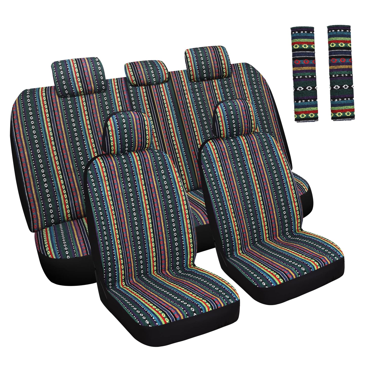 HAIYAOTIMES Baja Saddle Blanket Car Seat Covers Full Set with Seat Belt Pads, Washable Breathable Seat Covers for Cars, Universal Fit Interior Covers for Most Cars, Airbag Compatible, Red/Blue