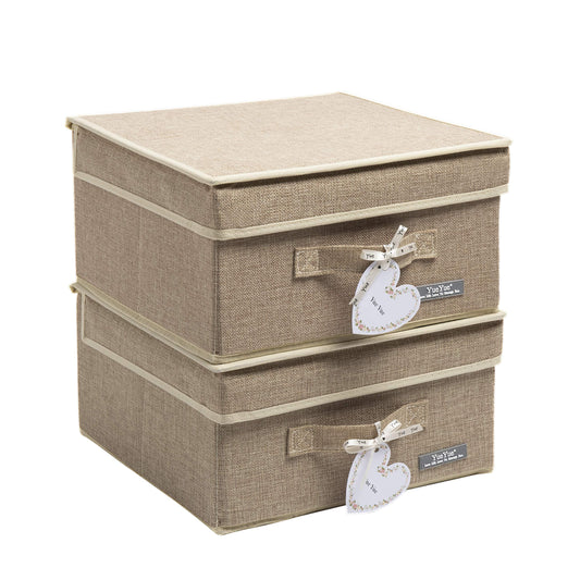 YueYue Foldable Fabric Closet Organizer Bins Box Storage - 2 Pack 12.4 X 12 X 6.7 Inch Storage Bins With Lids Boxes Linen - Bins Storage Box Collapsible Cloth Pack Lid