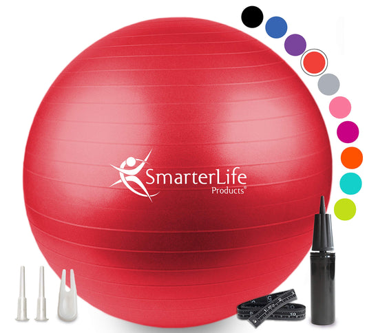 SmarterLife Exercise Ball Yoga Ball for Fitness, Balance, Stability, or Pregnancy, Gym Ball for Core Workout, Physical Therapy, Yoga Ball Chair for Office, Anti-Slip Anti-Burst (65 cm, Red)