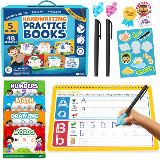 Magic Grooved Writing Practice for Kids - Grooved Handwriting Practice for Kids 5-7 8-10- Magic Copybooks for Kids Letter Tracing Books for Ages 3-5 - Preschool Learning Activities - Summer Toys