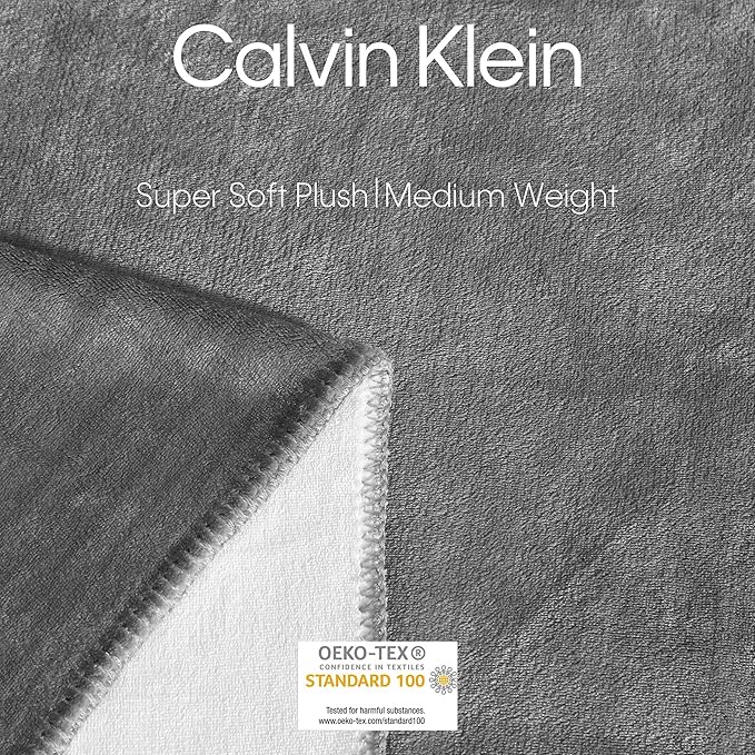 Calvin Klein - Queen Blanket, Super Soft Plush Bedding, Luxury Bed Blanket, Oeko-Tex Certified (Modern Reversible Solid Grey, Queen)